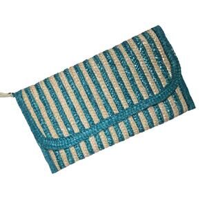 Le Lis Blanc Palha Italian Straw Striped Clutch 13x7 Boho Island Vacation Cabana